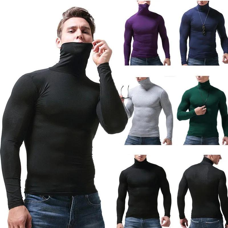 VIYOO Nieuwe flexibele katoenen herfst winter heren ondergoed trui coltrui effen kleur casual trui heren slim fit merk gebreide truien L wit