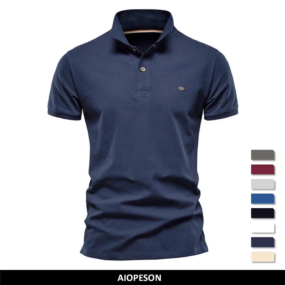 AIOPESON Men Fashion AIOPESON 100% katoenen poloshirt mannen casual effen kleur korte mouw merk herenshirts zomer hoge kwaliteit streetwear polo's mannen L geel