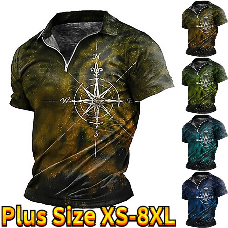 Happy Show Casual Revers T-shirt Jonge Mannen Mode Rits T-shirt Korte Mouw T-shirt Mannen 3D Coördineren Patroon Print T-shirt XS blauw