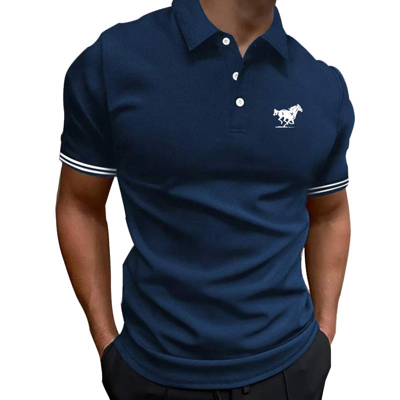 Bengbukulun 2023 Zomer Mode Casual Paard Logo Patroon Casual Poloshirt, Heren Zomer Sport Poloshirt Met Korte Mouwen. S zwart