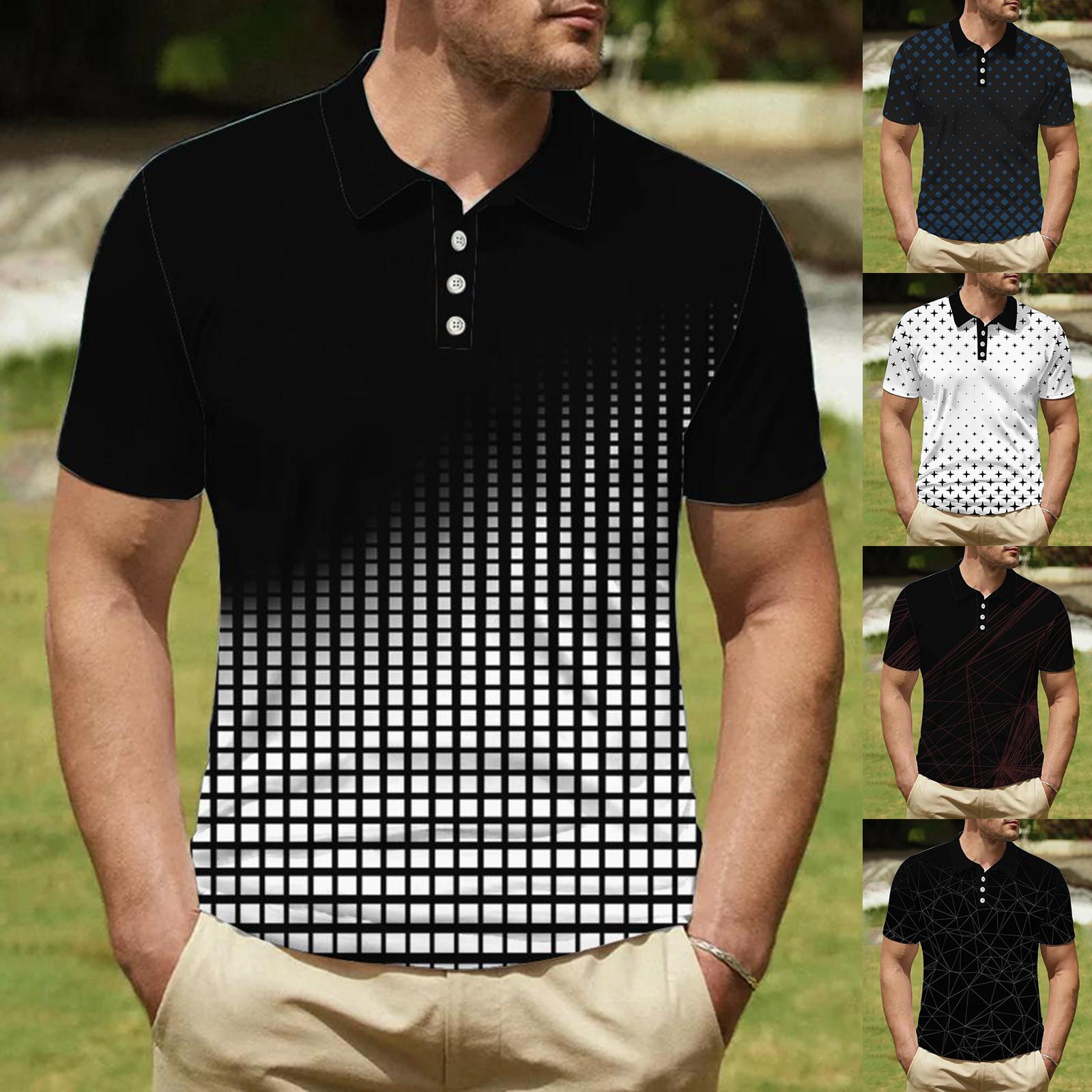 Timoduizhang Golfshirt voor heren Casual Sport V-hals Geribbelde kraag Korte mouw Mode Casual Effen Kleur Effen Lente en zomer Normale pasvorm L zwart