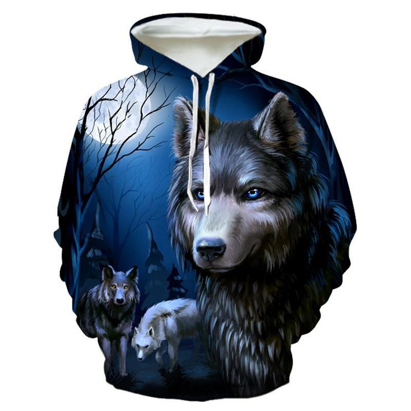 Global sweater 3D Wolf Hoodies Casual Sweatshirts Jongensjassen Kwaliteit Pullover Trainingspakken Dieren Streetwear Voor Mannen XS blauw