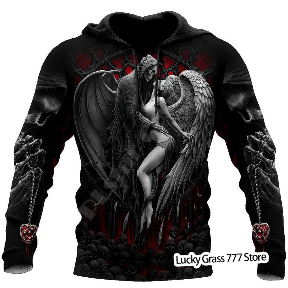 TIP723 Lente Herfst mannen Hoodies Sweatshirt 3D Print Reaper Schedel Engel En Demon Man Kleding Mode Toevallige Trui Mannelijke 100