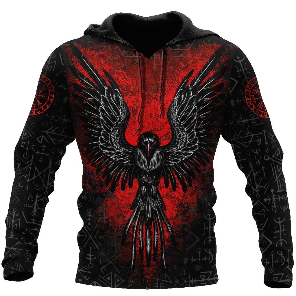 ETST 012 Oversized Tattoo Skeleton Cross Terror Rood 3D Geprint Heren Hoodie Sweatshirt Casual Trainingspakken Raven Bad Wolf Animal Kleding S