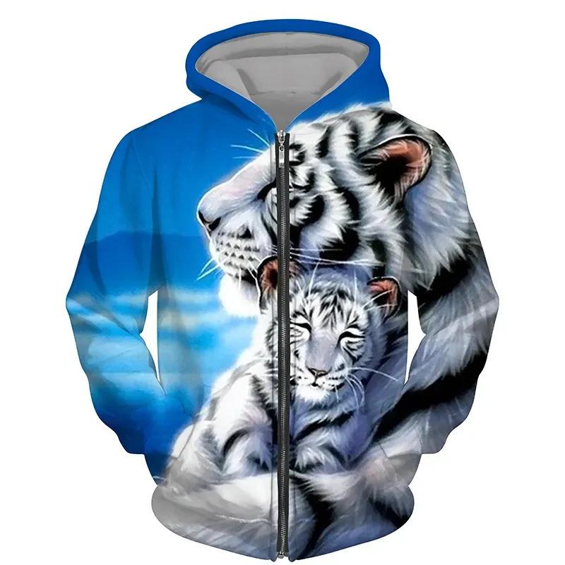 HerSight Tijger Dierenpatroon 3D Geprint Plus Size Jas Heren Hoodies Rits Sweatshirt Cardigan Retro Sportkleding Jas S