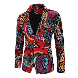 Light in the box Voor heren Kleurenblok Abstract Jas Blazer Houd Warm Ademend Comfortabel Vintage Zakelijk Abstract Werk Draag naar het werk Uitgaan Knop Afdrukken Herfst winter Strijkijzer Lange mouw Rood