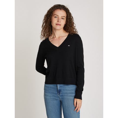 Tommy Jeans Curve Trui met V-hals TJW ESSENTIAL VNECK SWEATER EXT in grote maten, v-hals, met viscose