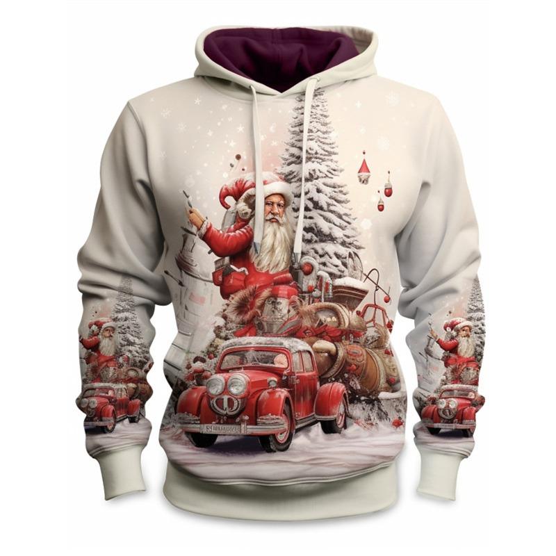ETST WENDY 05 Santa Claus Heren Grafische Hoodie Modieuze Dagelijkse Basics Bedrukte Pullover Sport Buiten Vakantie Vakantie Hoodie M