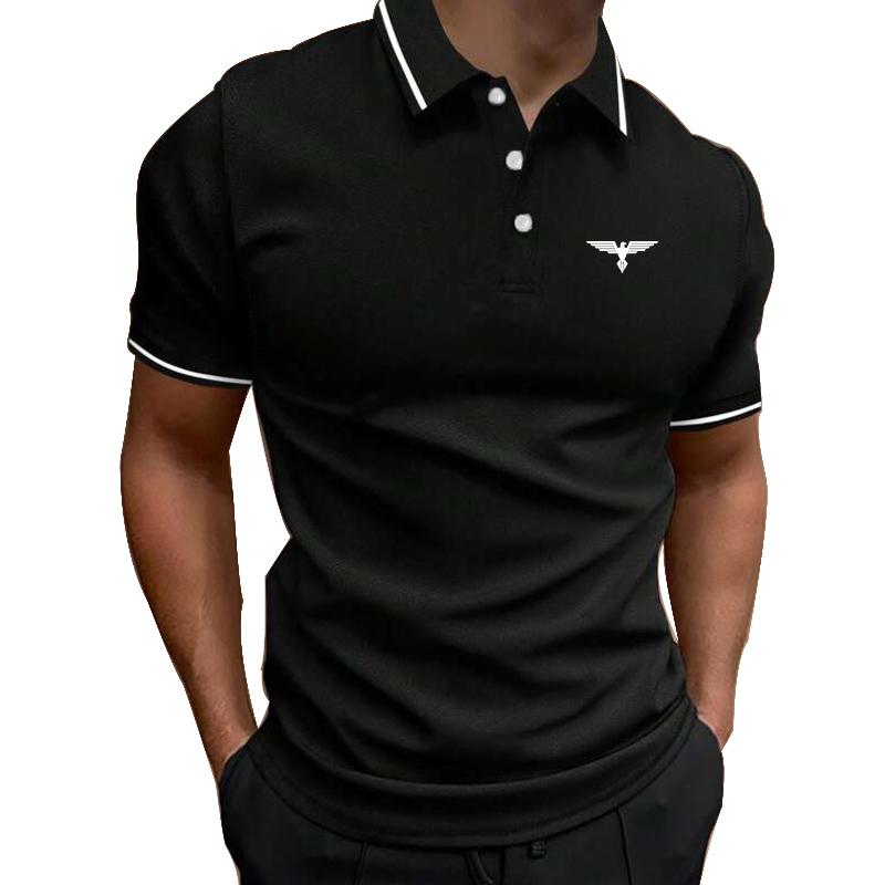 Haojun Zomer comfortabele casual herenkleding met korte mouwen en revers, heren bedrukt logo top polo T-shirt. S marineblauwe kleur