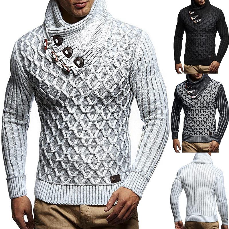 CHARM CLOTHINGS Herfst en winter Europese en Amerikaanse mode Herenkleding Leren gesp gebreide trui Pullover coltrui Heren losse jas S wit