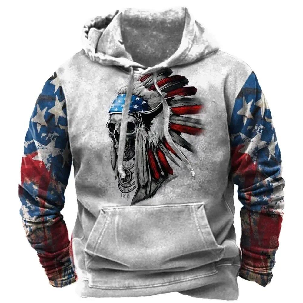 ETST 03 Retro Indian Animal Feather Heren Sweatshirt met Capuchon 3D Gedrukt Harajuku Street Casual Lange Mouwen Herfst Lente Top Trui 5XL
