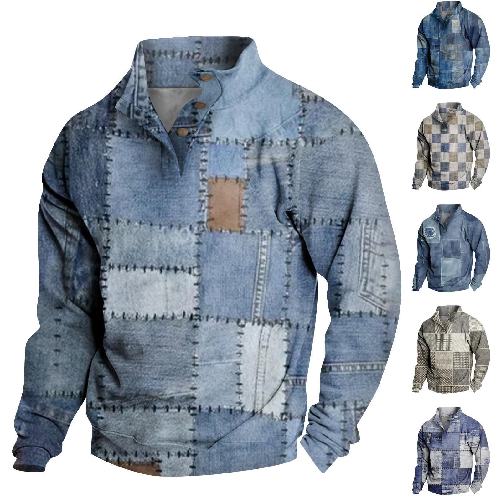 Winnerer Sun Lente en herfst herensweatshirt met staande kraag is outdoor casual truien tops L blauw