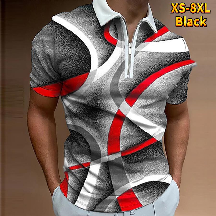 Happy Show Casual Revers T-shirt Jonge Mannen Mode Rits T-shirt Korte Mouw T-shirt Mannen 3D Rode Aderen Print T-shirt XS zwart