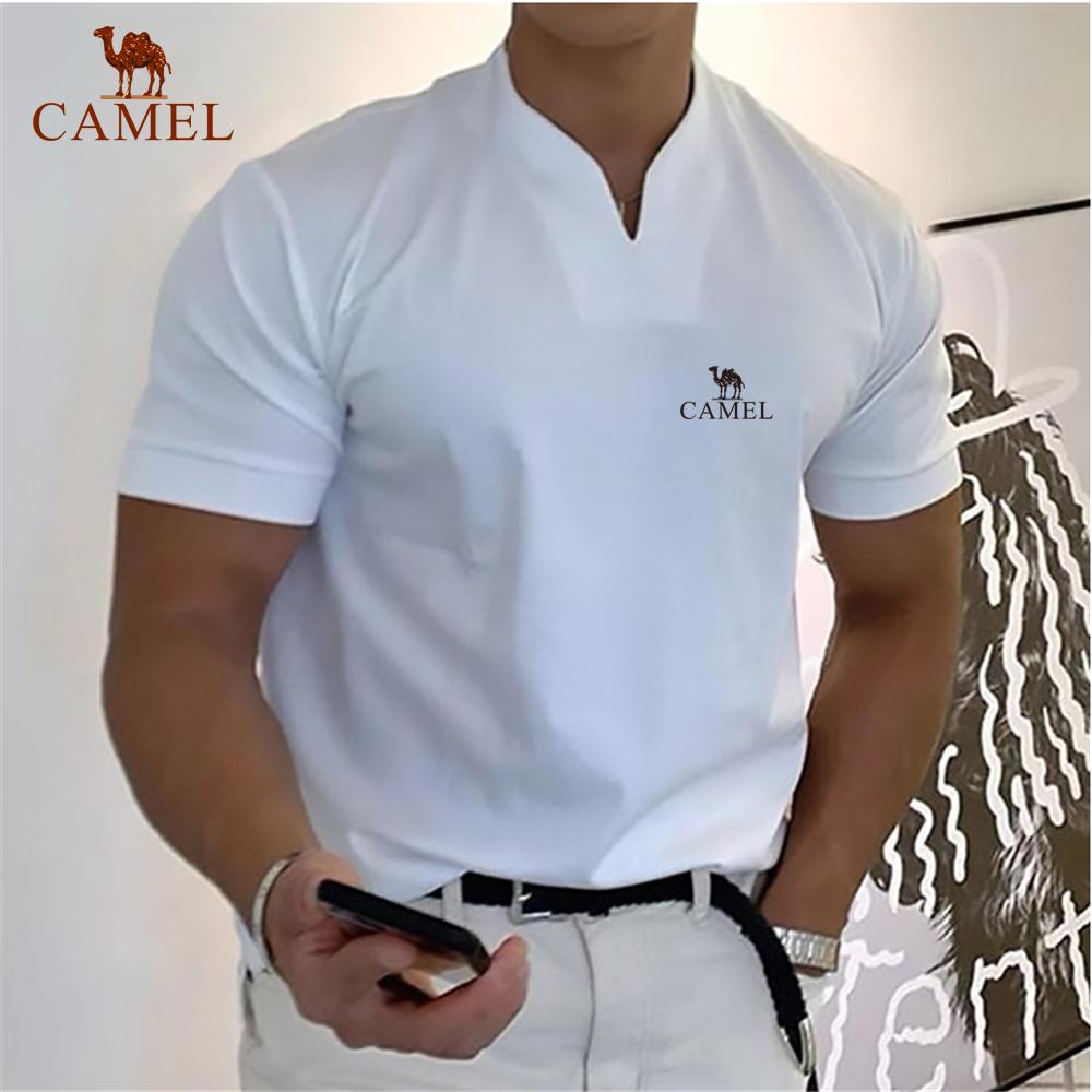 Camel Heren V-hals Hoogwaardig Katoen Geborduurd Poloshirt Lente/Zomer Nieuw T-shirt Met Korte Mouwen Casual Sport Ademend Kort S zwart