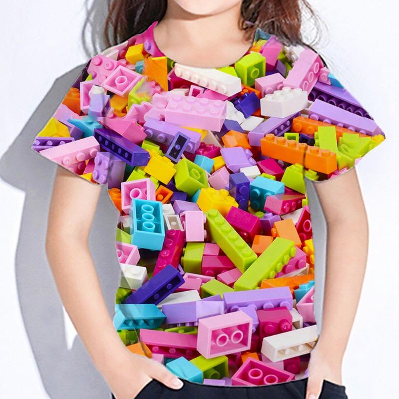 ETST WENDY 012 3D Kleurrijke Bakstenen Korte Mouw T-shirts Zomer Kinderen Jongenskleding T-shirt Voor Meisjes Kinderkleding Mode 2023 T-shirts Tops 100CM