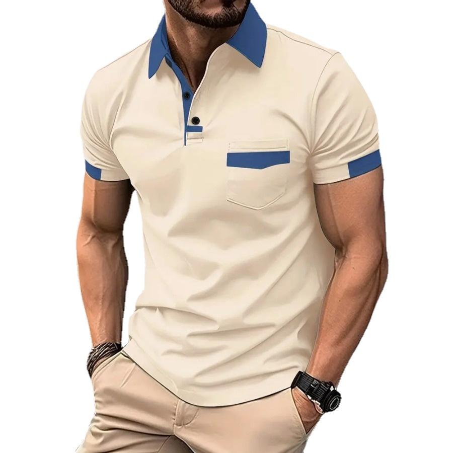 ForYourBeauty Zomer Heren Top Korte Mouw Sport Polo's Shirt Kleur Patchwork Zak POLO Shirts Herenkleding S wit
