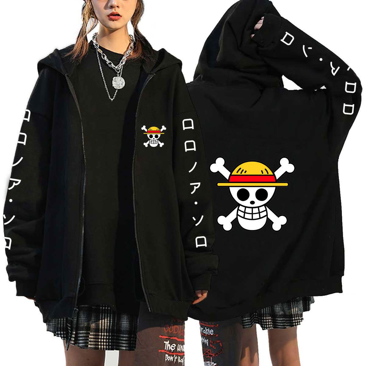 HSHWednesday3 Cosplay Luffy Zoro EEN STUK Anime Hoodies Mannen Jassen Casual Rits Jas Harajuku Unisex Hoodie Cartoon Gedrukt Sweatshirts Hip Hop Hoody streetwear L