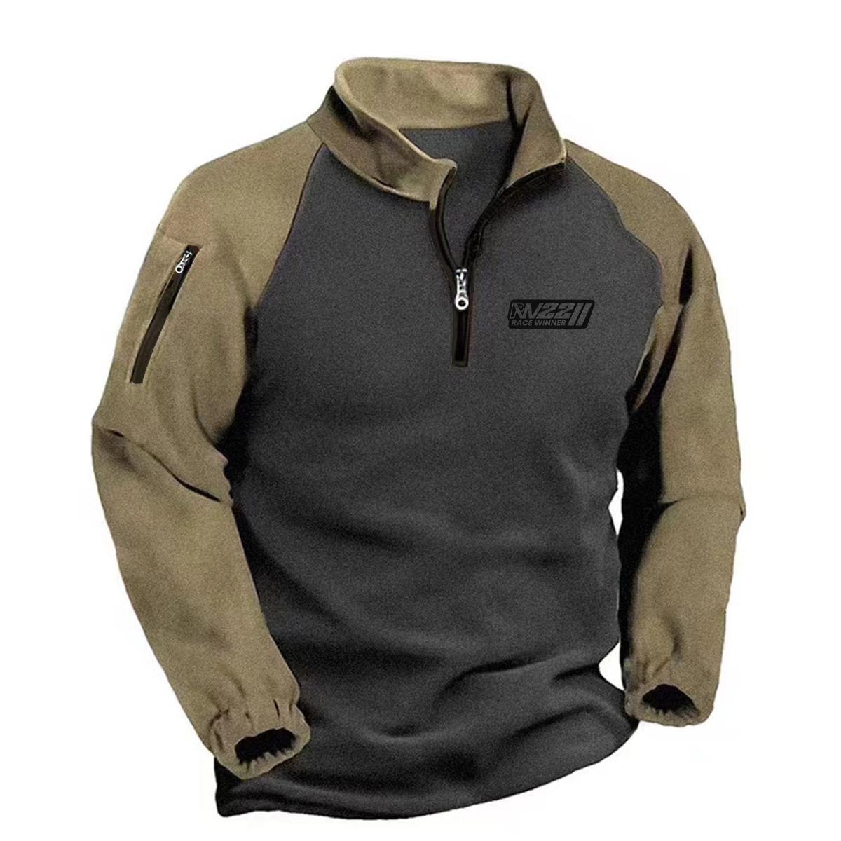 FEGKZLI Fashion Heren Fleece Warm V-hals Rits Sweatshirt Buitensportjassen Pullover Heren Casual Uitloper L