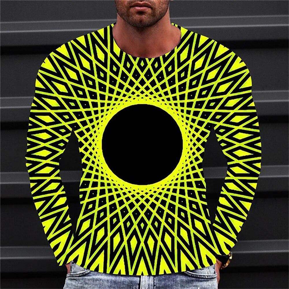 Nihao Nieuw heren T-shirt T-shirt Grafische technologie Ronde hals Kleding Kleding 3D Print Outdoor Casual Lange mouw Modeontwerper Eenvoudig L