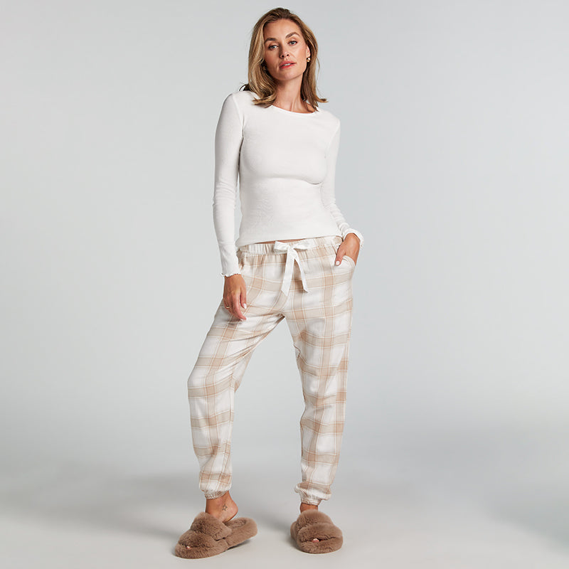 Hunkemöller Flannel Check pyjama's, beige