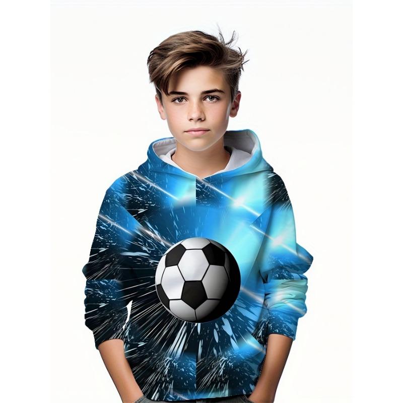 ETST 007 Kindermode Voetbal 3D Geprint Jongens Casual Capuchon Pullover Lange Mouw Sweatshirt Voor Lente Herfst Kinderen Hoodie Tops Kleding 100CM