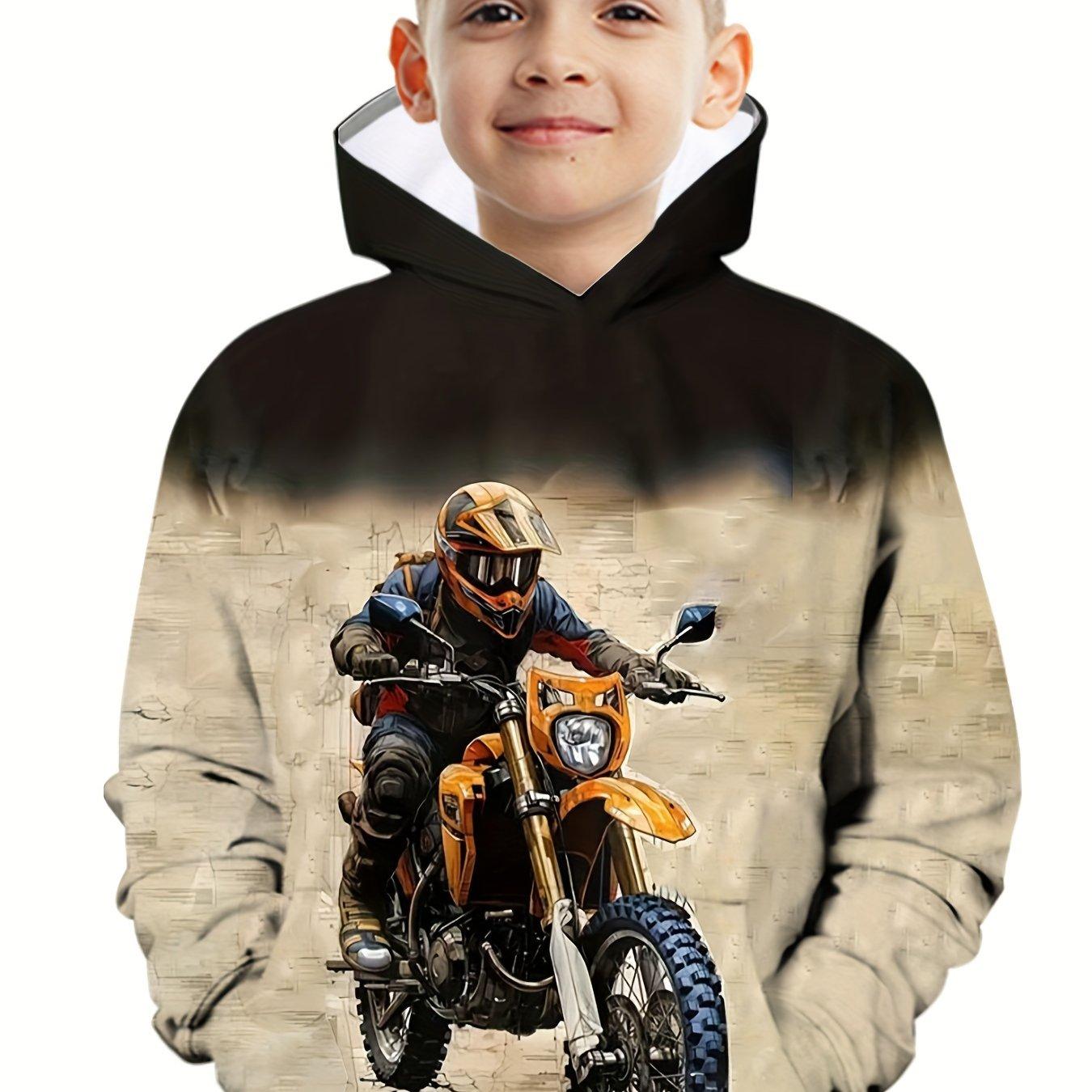 ETST 005 Trendy Motorrijder 3D Print Jongens Casual Lange Mouw Hoodies Jongens Sweatshirt Voor Lente Herfst Jongens Hoodie Tops Outdoor 100