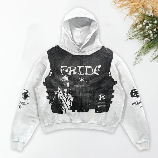 Happiness First Herenhoodie Gothic Skull Retro Polyester Stof Streetwear Zachte Print Losse Fit Hoodie L grijs