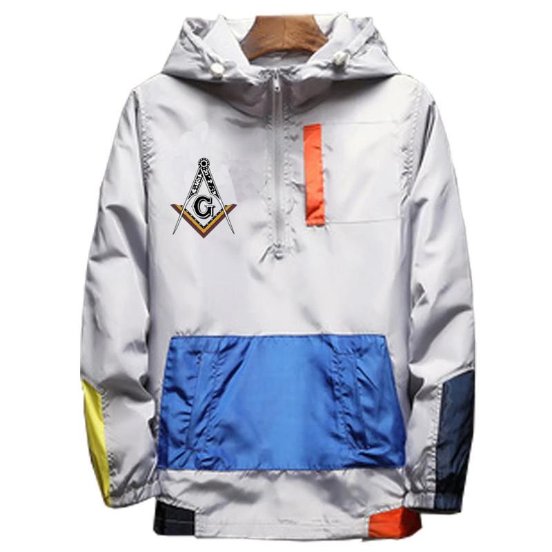 The second face a man Herenhoodie, herenkleding, kompas en vrijmetselaarsvierkantprint, brandweerjack met rits, winddicht jack voor de detailhandel, nieuwigheid voor de lente M grijs