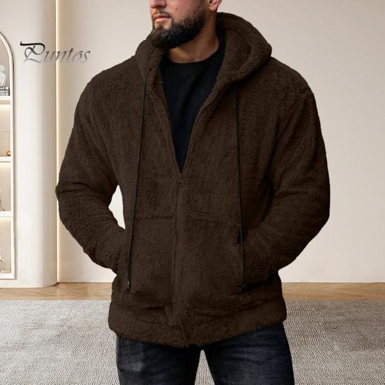 DILLER Winter Heren Trui Capuchon Ritssluiting Lange Mouwen Trekkoord Dik Pluche Effen Kleur Cardigan Zakken Middellange Outdoor Thermische Jas XL blauw