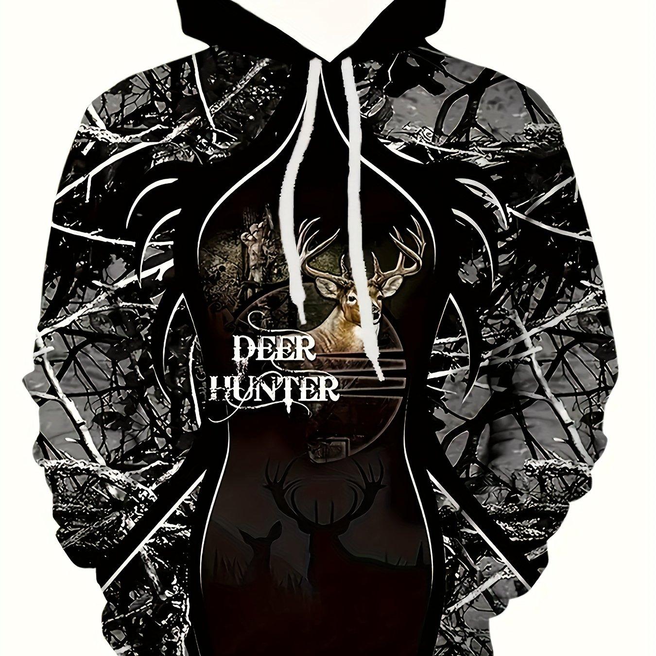 ETST 03 Heren lente en herfst 3D digitale DEER HUNTER print hooded sweatshirt met lange mouwen stijlvolle chique hoodie outdoor sportkleding S