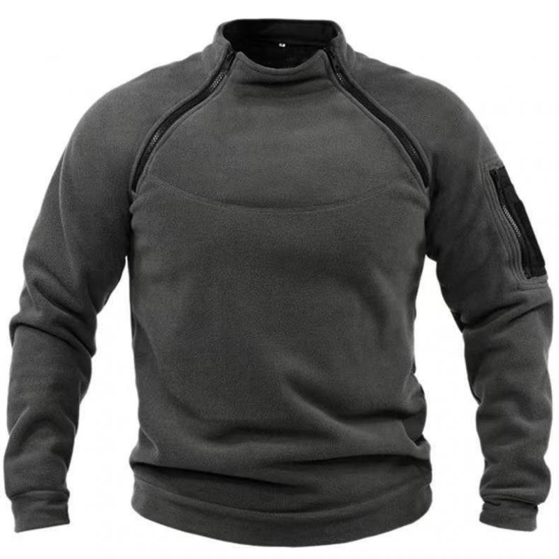 Tooyoo Heren Streetwear Militaire Sweatshirt Fleece Winter Rits Pullover Mode Heren Effen Kleur Losse Lam Dikke Jas Herenkleding S donkergrijze kleur
