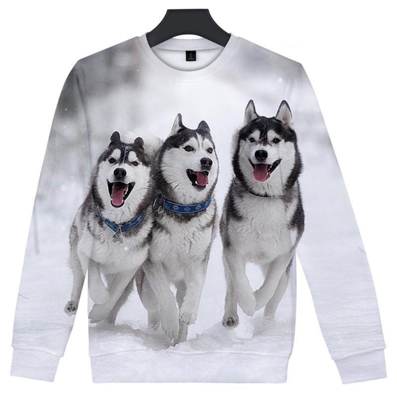 ETST 009 Schattige Siberische Husky Hond 3D Geprinte Hoodie Voor Heren Dier Patroon Sweatshirt Lange Mouwen Truien Casual Ronde Hals Hoodies S