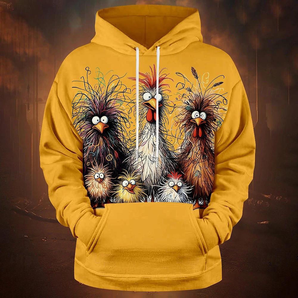 Bobby3 Grappige herenhoodie met dierenprint, kippenprint, zomers casual, korte mouwen, T-shirt met capuchon, street fashion, oversized kleding voor heren L