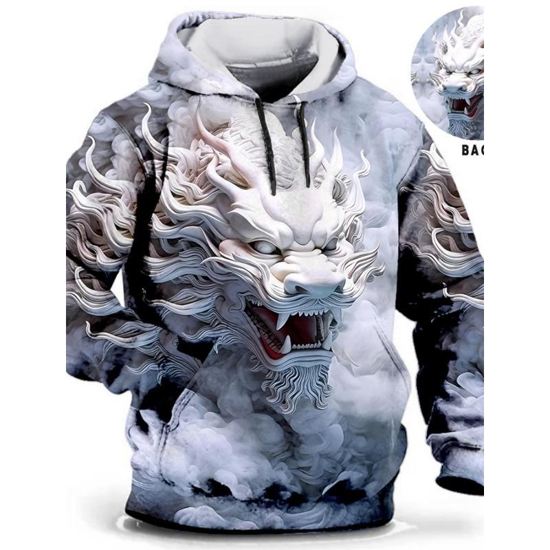 ETST0013 Chinese Nieuwjaar Draak Hoodie Heren Grafische Dierenprints Dagelijks Klassiek Casual 3D Pullover Streetwear Hoodies Lange Mouw Capuchon S