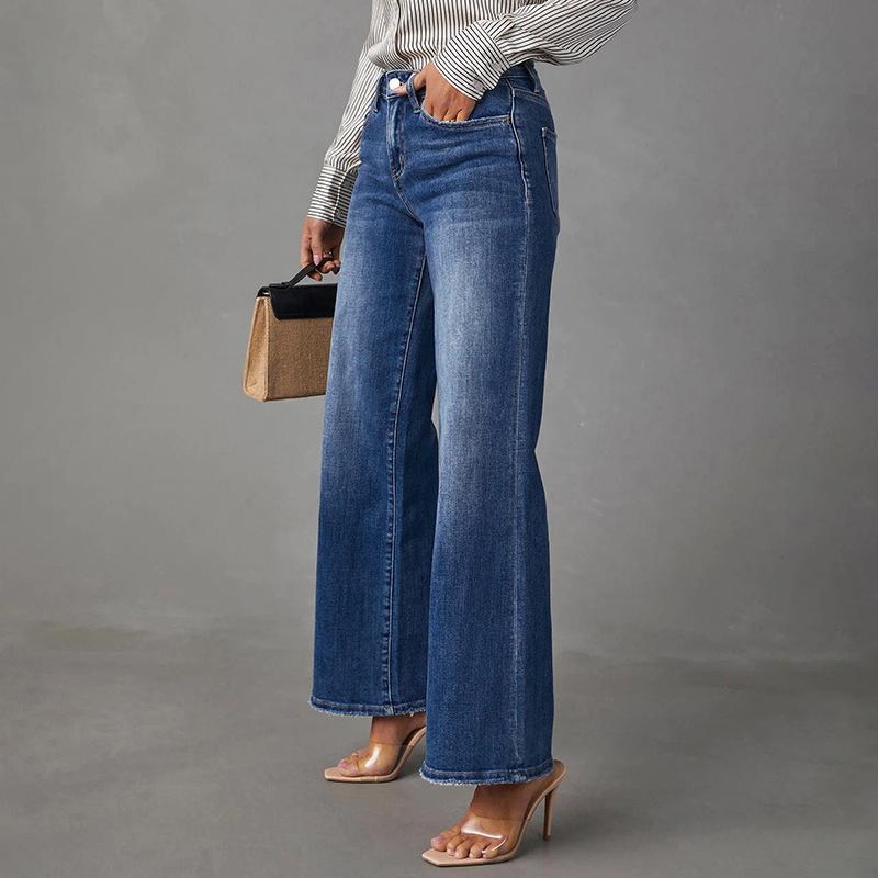 Omena Wijde pijpen rechte mode vintage stretch dames jeans S blauw