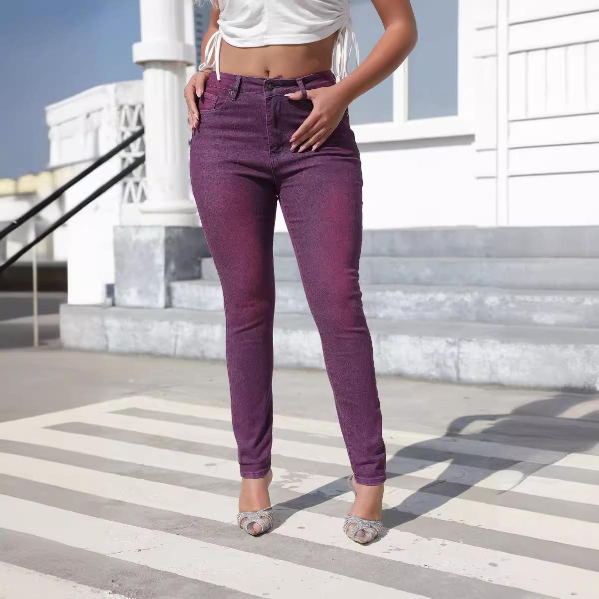 Omena Gewassen skinny jeans met hoge taille voor dames S paars