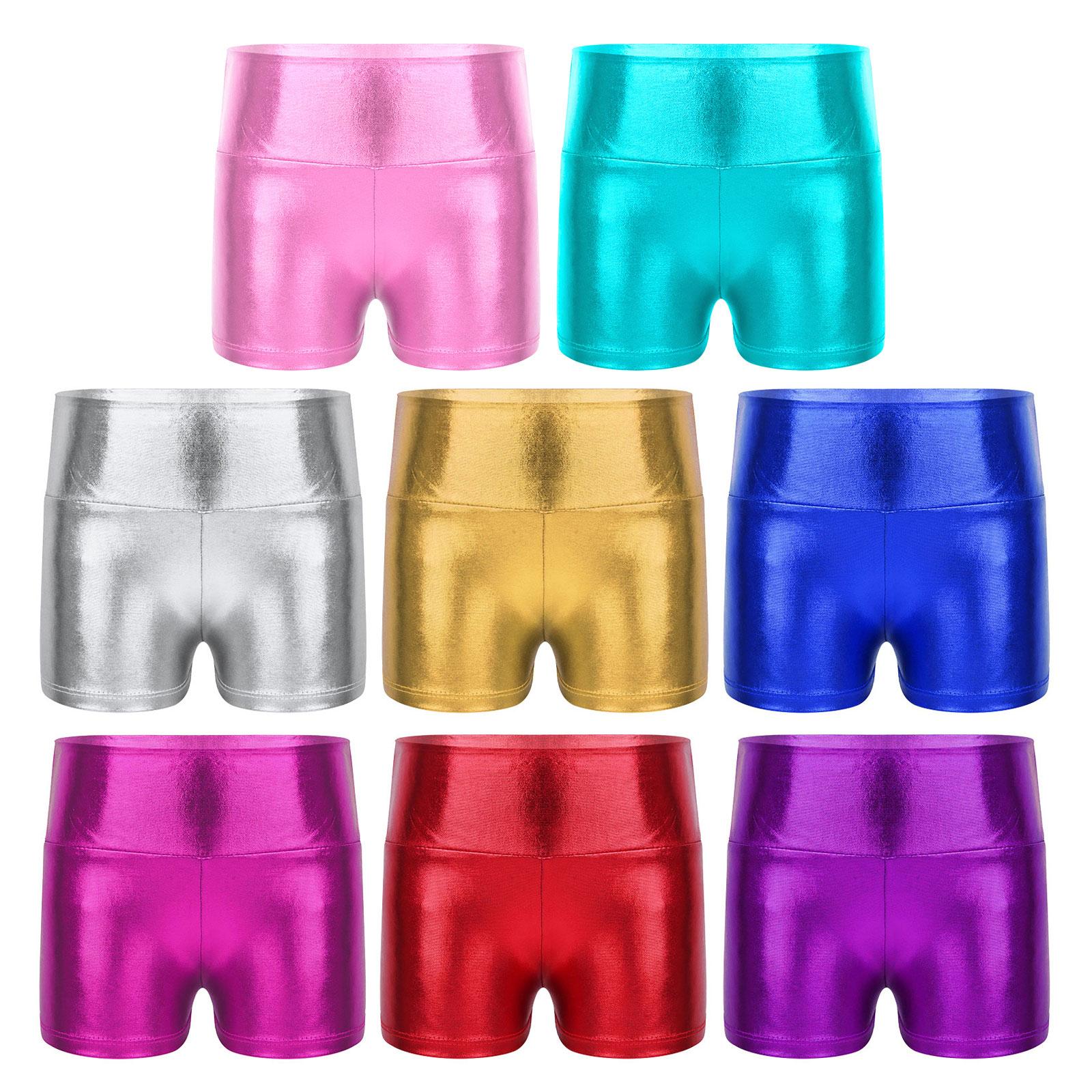 IEFiEL 2 Kinderen Meisjes Metallic Glanzende Gymnastiekdansshorts Sportbroeken Ballet Activewear Shorts 3-4 Years rood