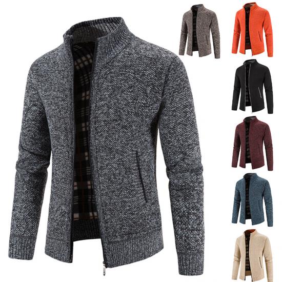 Big Thumb 2024 Herfst/Winter Nieuwe Pluche en Verdikte Opstaande Kraag Jas Jas Halfhoge Hals Gebreide Cardigan Trui voor Heren M beige
