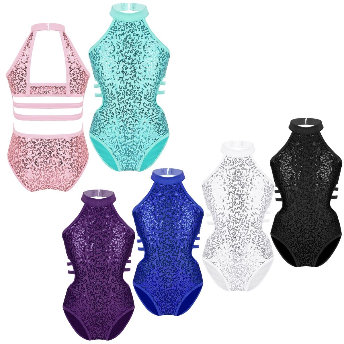 Tiaobug Kinderen Meisjes Mouwloos Pailletten Halter Hals Bandjes Rug Gymnastiek Leotard Atletisch Tank Top 5-6 Years zwart
