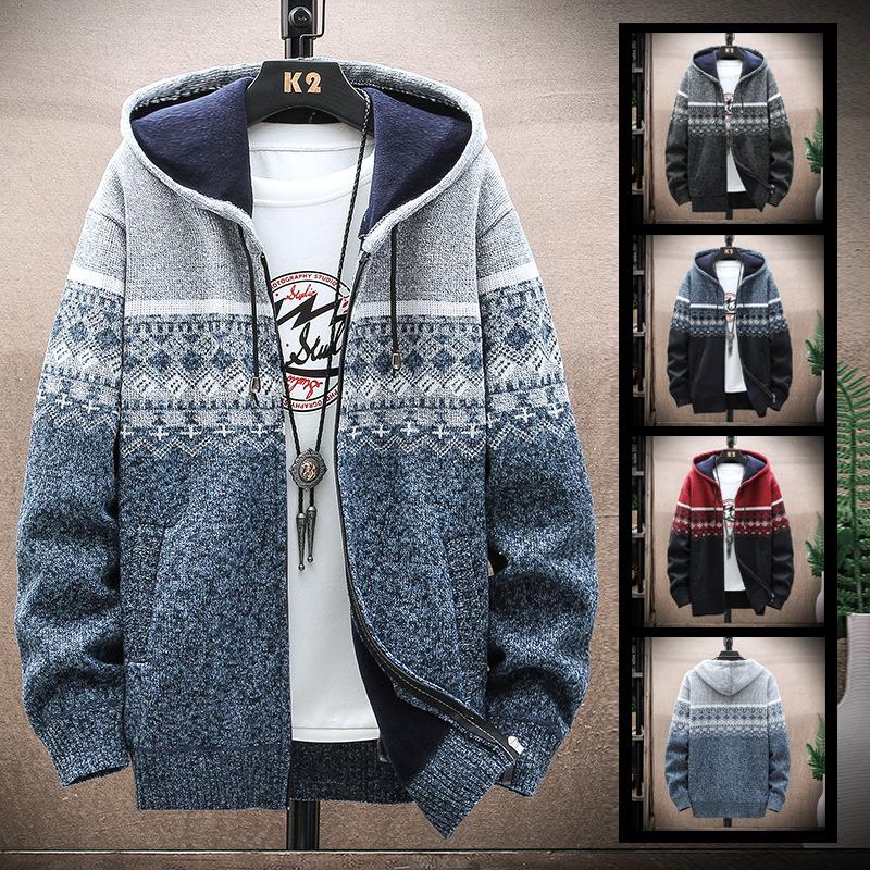 FX Men Winter Casual Trui Jassen Warme Gebreide Truien Capuchon Hoodie Jassen M grijs
