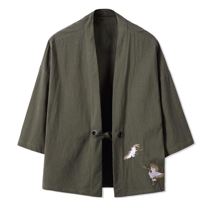 LAOHU Borduurwerk Haori Kimono Harajuku Japanse Stijl Plus Size Mannen Samurai Kostuum Yukata Aziatische Kleding Cardigan Vrouwen Jas XXXXXL groen