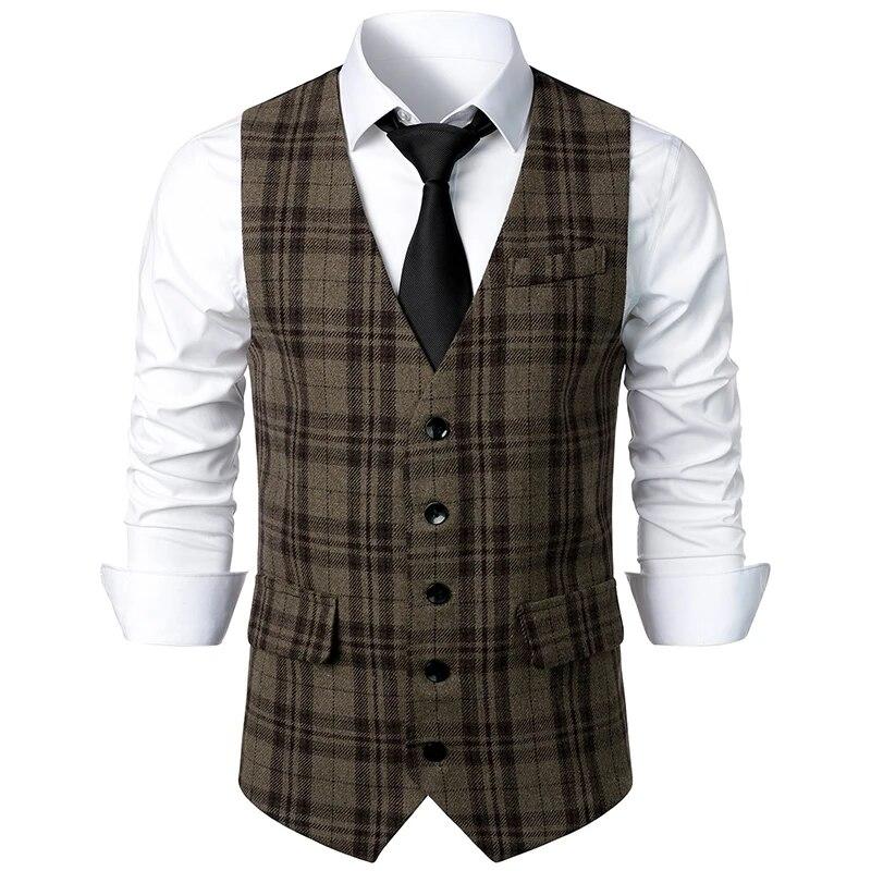 Leefona Heren Retro Vest Lente Nieuwe Aankomst V Hals Plaid Slim Fit Formeel Pak Vest Mode Heren Business Casual Heren Vest Vintage L groen