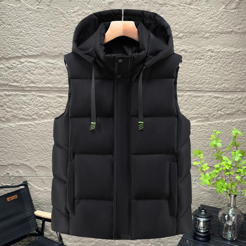 Smiao Warme mouwloze parka herenvest mode plus size jassen capuchon casual rits dikke winter herenvest L zwart