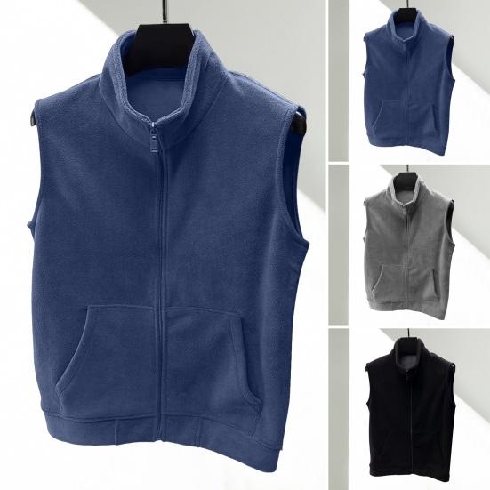 Aoring Heren Polar Fleece Vestjas met Zakken Opstaande Kraag Mouwloos Ritssluiting Zacht Warm Basisvest M donkergrijze kleur