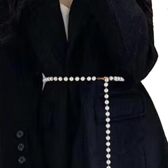 Worry free storage Parelkettingriem voor vrouwen Enkellaags tailleketting Retro Faux wit