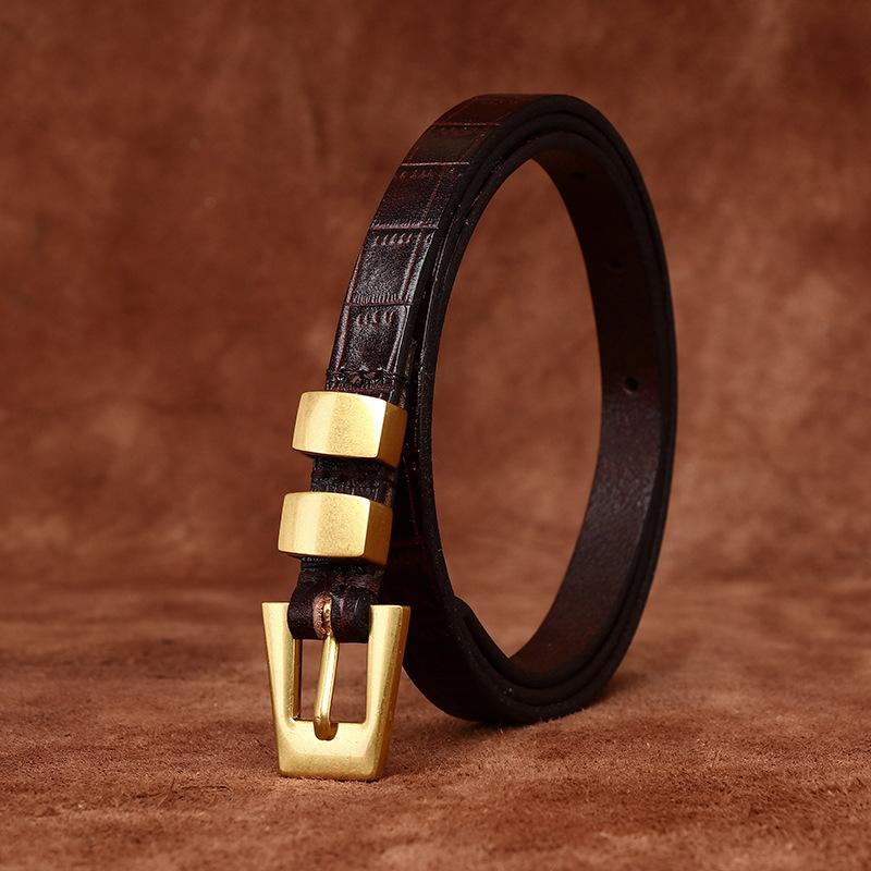 L.RIDING PULO Dunne riem van puur rundleer voor dames met jurk Veelzijdige mode-stijl Rok met krokodillenpatroon Echte leren riem voor dames 90cm
