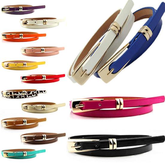 Worldly Boutique Damesmode Candy Color Kunstleren Gesp Skinny Riem Dunne Tailleband Sjerp