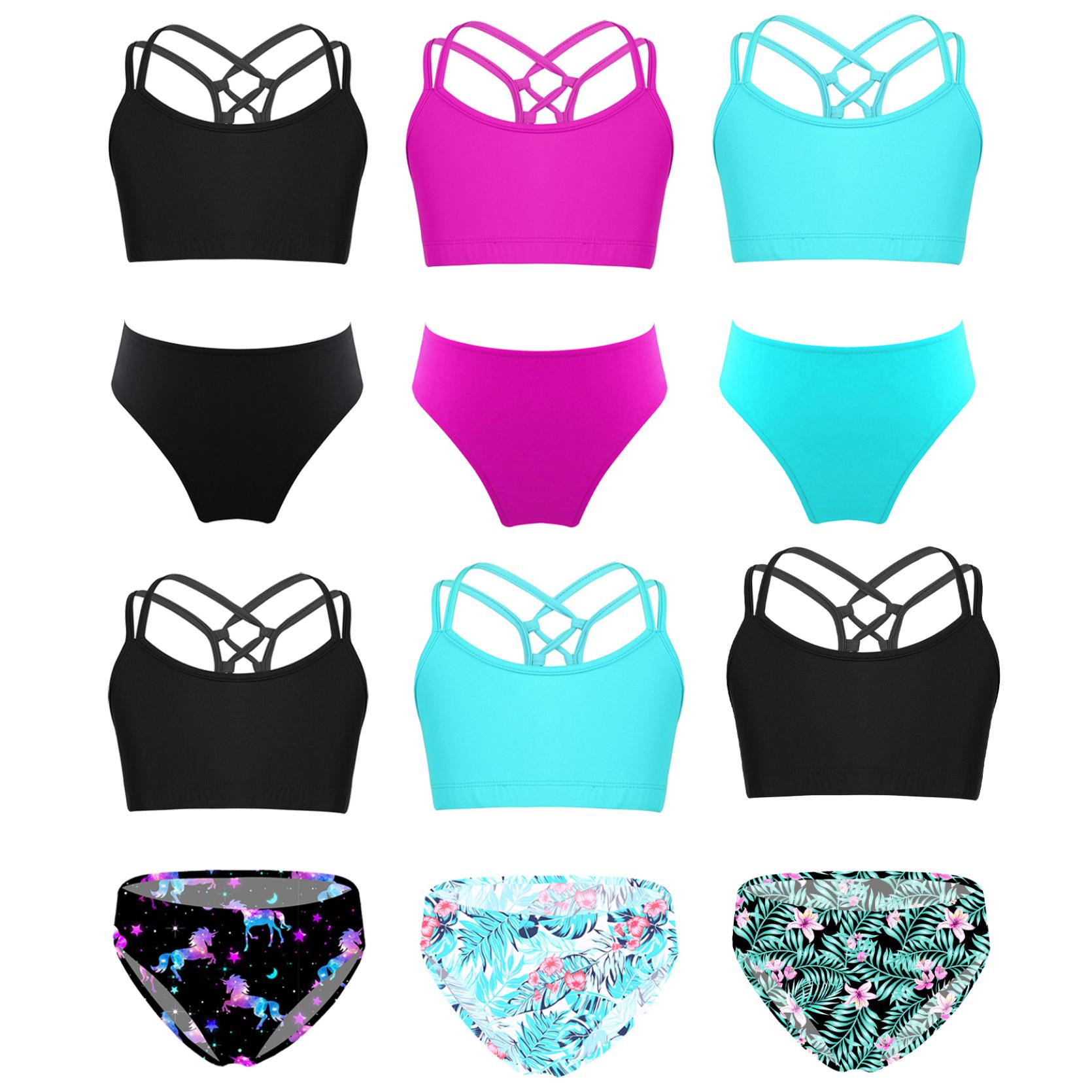 IEFiEL Kinderen Tweedelige Actieve Sportkleding Atletische Trainingspak Set Meisjes Tankini Korte Badpak Bikini met Badpak Badmode Gymnastiek Outfits 3-4 Years zwart