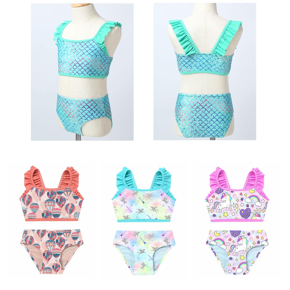 Tiaobug 2PCS Kids Meisjes Tankini Gedrukt Bikini Badpak Badmode Badpak Tops met bodems 3-4 Years groen