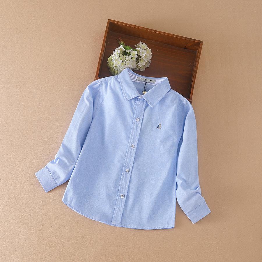 Kuyeebear Jongenskleding Schooluniform Shirts Lente Herfst Lange Mouw Omgeslagen Kraag Kindershirt Voor Jongens Kinderen Tops 130 blauw